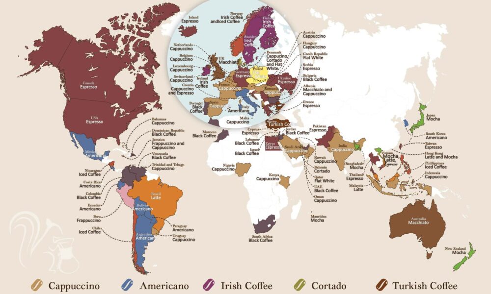 El tipo de café más popular en cada país del mundo